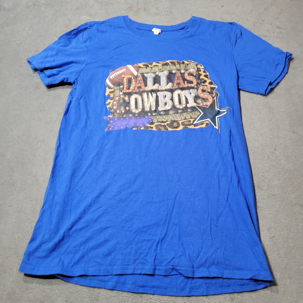 Gildan Dallas Cowboys T-Shirt Men Small Blue Graphic Leopard Print NFL Football